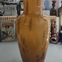 Vtg Large 15" Maestri Vetrai Attribution Murano Hand Blown Art Glass Vase Gold Flake Italy