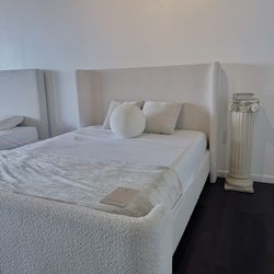 Queen/King Modern Bed – Soft Fabric + Solid Frame/ free local delivery