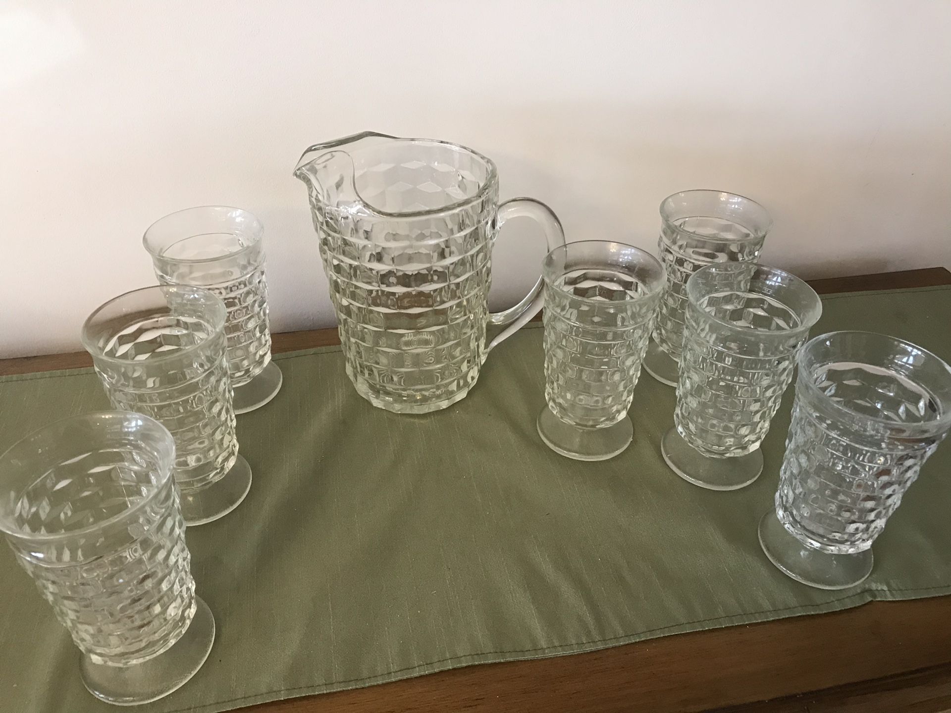 Antique Iced tea pitcher with 7 iced tea glasses