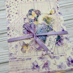 Junk Journal Ephemera Kit - Violets Pages + Ephemera Journal Scrapbooking Mixed Media