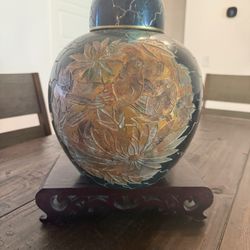 Large Vintage Chinese Ginger Jar W/stand 