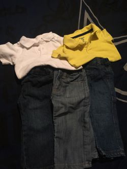 All clothes 12 months 2 dark pants 3 dollars each and 1 light pant Levi's 6 dollars and 2 shirts 2 dollars each or all clothes for 16 dollars