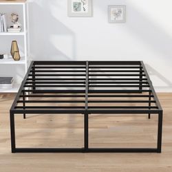 18 Inch Queen Metal Bed Frame with 4 pcs Mattress Stopper Easy Assembly, Noise Free, Headboard holes, Under bed Straoge, Heavy Duty Platform Support 3