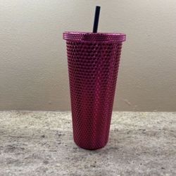 Drinkware Pink Studded Tumbler Cup With Straw