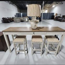 Skempton 4 Piece New Brand Whitewashed Height Dining Table And 3 Bar Stools🌟Fastest Delivery 🚚 Great Financing Options 👍