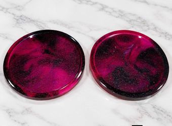 Magenta and Black coaster set of 2