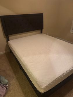 Queen Bed Frame with Tufted Headboard and Mattress