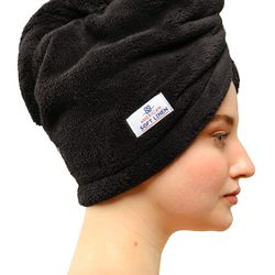 American Soft Linen, Hair Towels for Women, Head Towel Cap, Soft Absorbent Hair Turban Towel Wrap for Long Curly Anti Frizz Hair, 1 Pack, Black