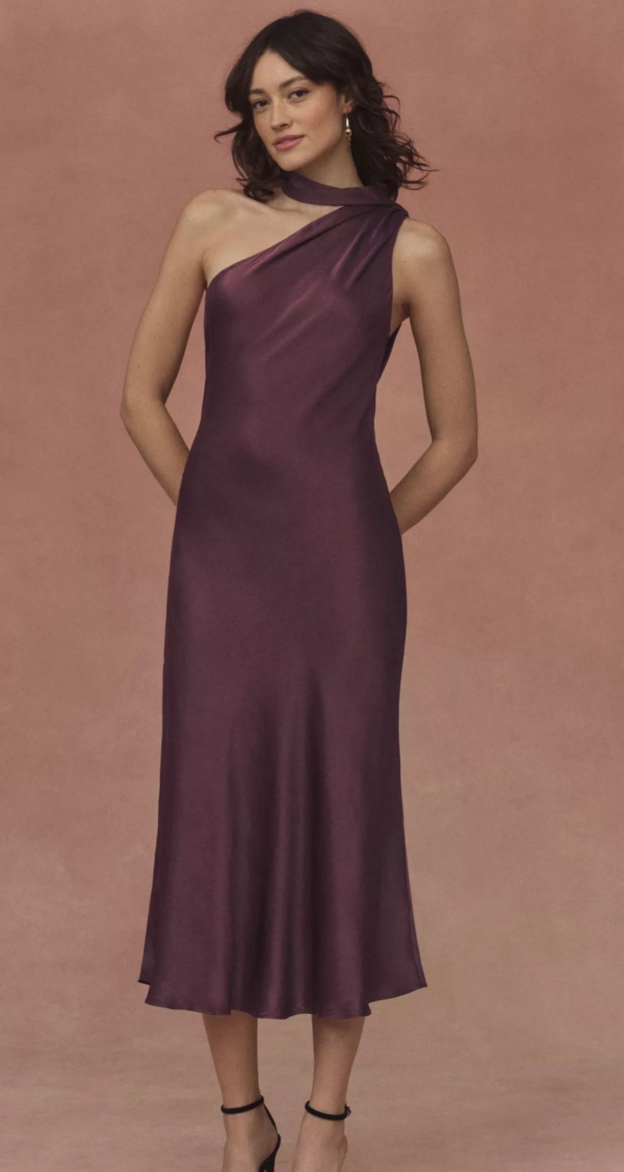 Anthropologie BHLDN Nicoletta satin midi dress in Dark Violet, Small