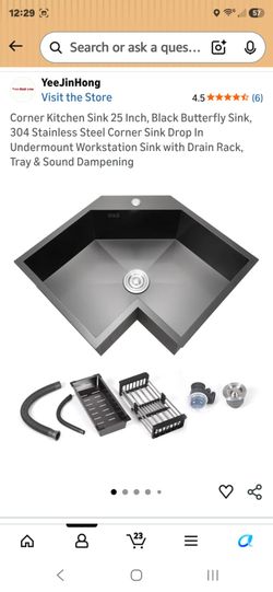 Corner Kitchen Sink 25 Inch, Black Butterfly Sink (brand new in box)
