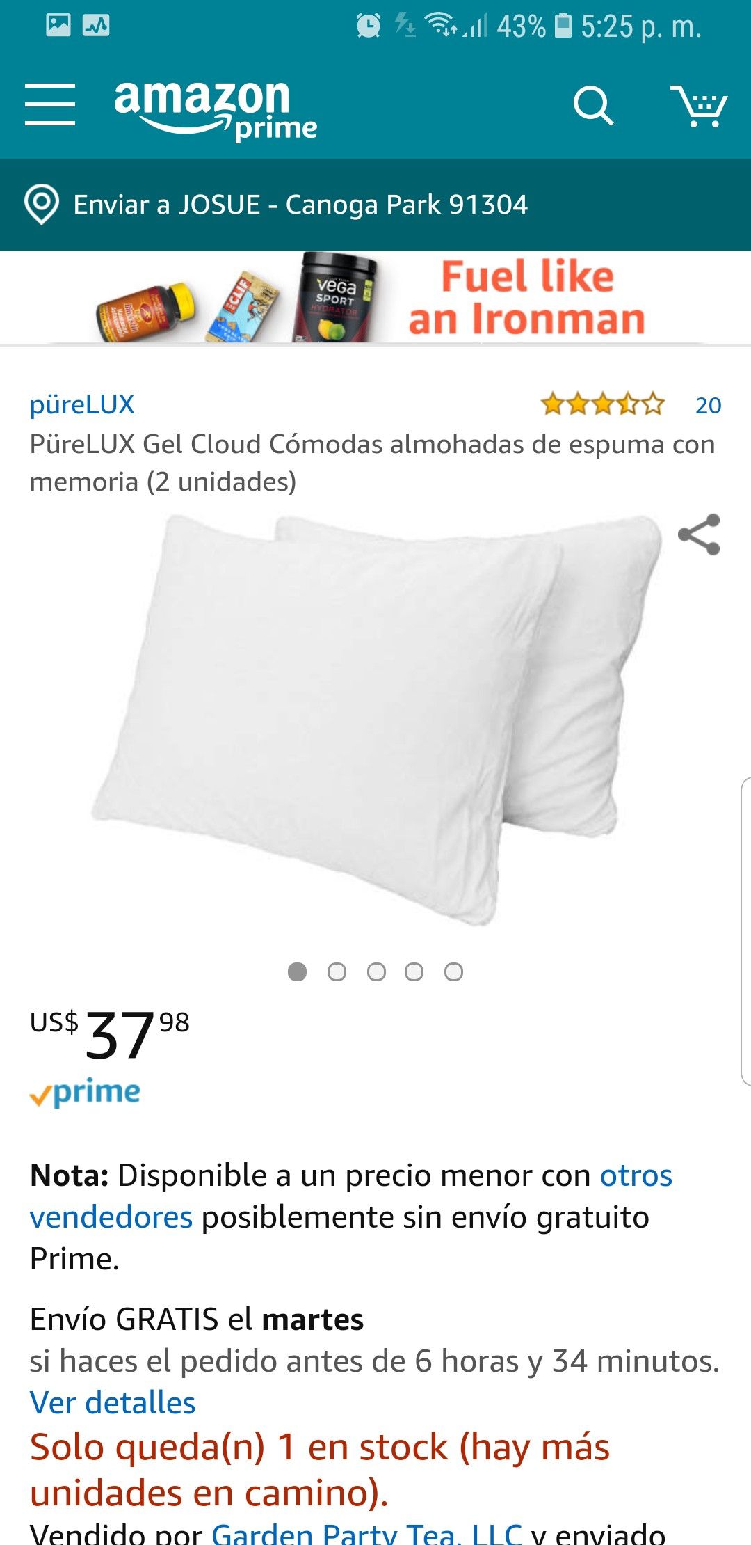 Par de almohadas memory foam.