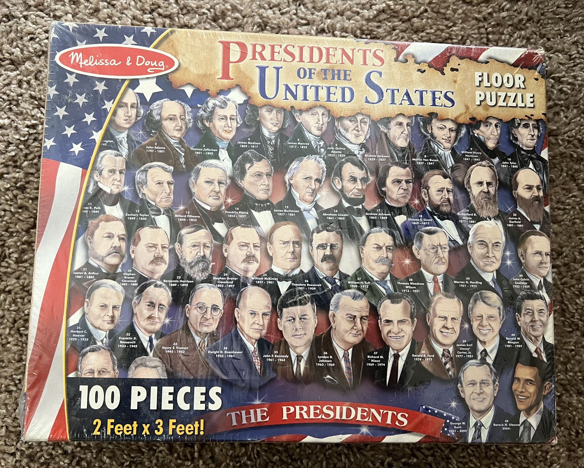 MELISSA & DOUG PRESIDENTS OF THE UNITED STATES 100 PIECE FLOOR PUZZLE COMPLETE!
