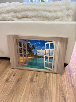 Large 36” x 24” Tropical Beach Canvas Wall Art - Window View - Ready to Hang