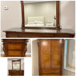 4 Piece Gorgeous bedroom set Includes Dresser Mirror Armoire And Nightstand
