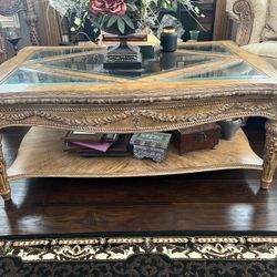 Charming Victorian-Style Wood Table W Glass