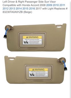 Left Driver & Right Passenger Side Sun Visor Compatible with Honda Accord 2008-2017 w/Light (BEIGE)