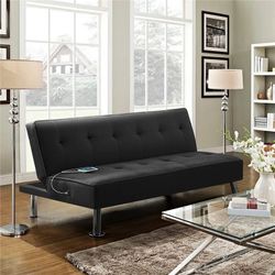 Modern Fabric Convertible Futon with USB, Black