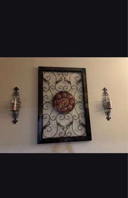 Large Kirkland Metal Decor & 2 Wall Sconces with glass inserts