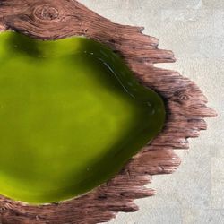 Vintage Mid Century 1970s Large Foixbois Ceramic Brat Tray Pottery in Green, signed 1977