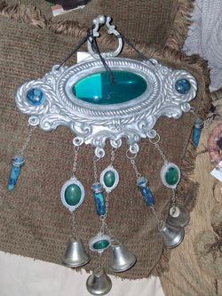Vintage turquoise wind chime with bells