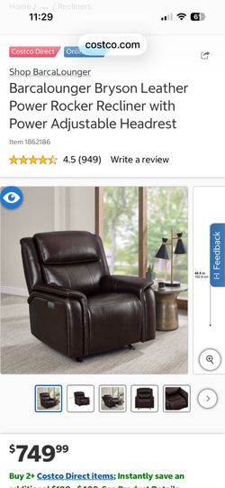 Barcalounger Bryson Leather Power Rocker Recliner with Power Adjustable Headrest