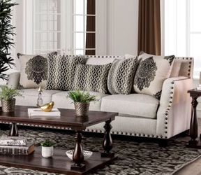 Beige Couch Set (Furniture of America Zack Contemporary Upholstered Sofa and Love seat) Like New