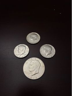 3 Silver half dollars and 1971 Eisenhower dollar