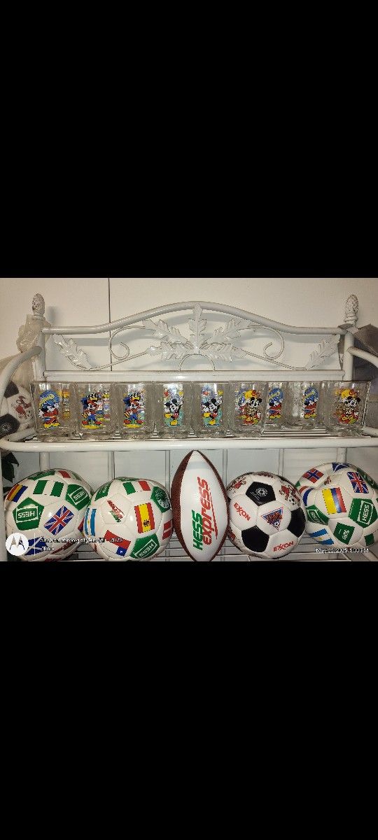 Vintage Smurf And McDonald's Cups As Well Ass Hess Soccer And Footballs Plus The Shell As Well