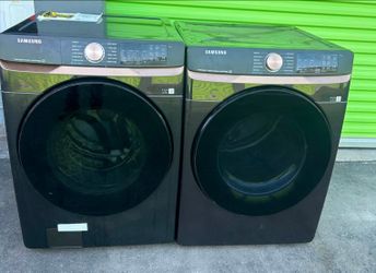 SAMSUNG BLACK JUMBO FRONT LOAD STEAM WASHER AND GAS DRYER
