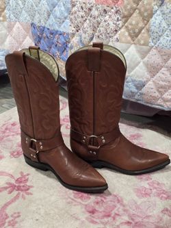 Brown Leather Cowboy Boots with Harness