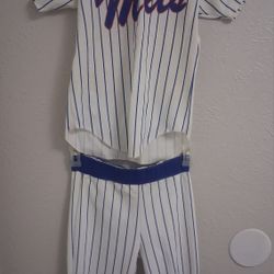 Wilson White and Royal Pinstripe Jersey Youth MEDIUM Mets #4 Pants Uniform Baseball