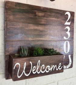 Welcome address Display planter box house number box wood rustic farmhouse style decor