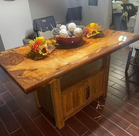 Spalted maple with antique bronze dining table