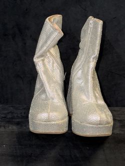 Silver Rhinestone Platform Ankle Boots