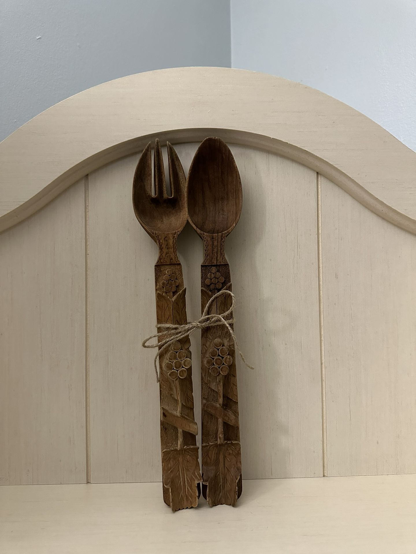 Hand Carved Wooden Spoon & Fork Decor