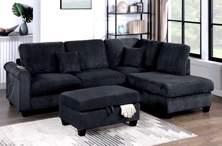 Beautiful Corduroy 3-Pc Sectional Sofa Set