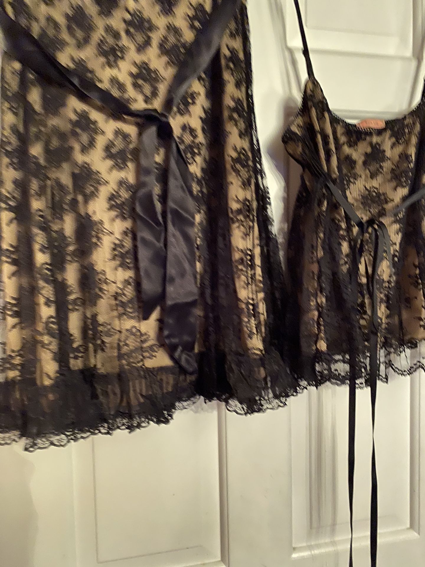 2 Piece Black Lace Spaghetti Strap Skirt Set, New/ Size 12/14