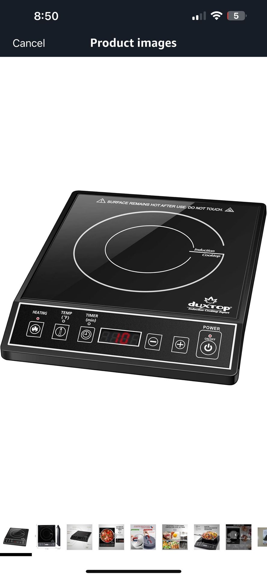 Duxtop 1800W Portable Induction Cooktop Countertop Burner, Black 9100MC/BT-M20B