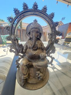 Large Bronze-Tone Ganesha Statue with Halo