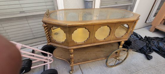 Vintage Gold Bar Cart with Glass Top