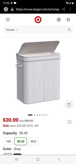 SONGMICS 26 Gallons Laundry Hamper with Lid Bamboo Laundry Basket with Handles Gray

New on box