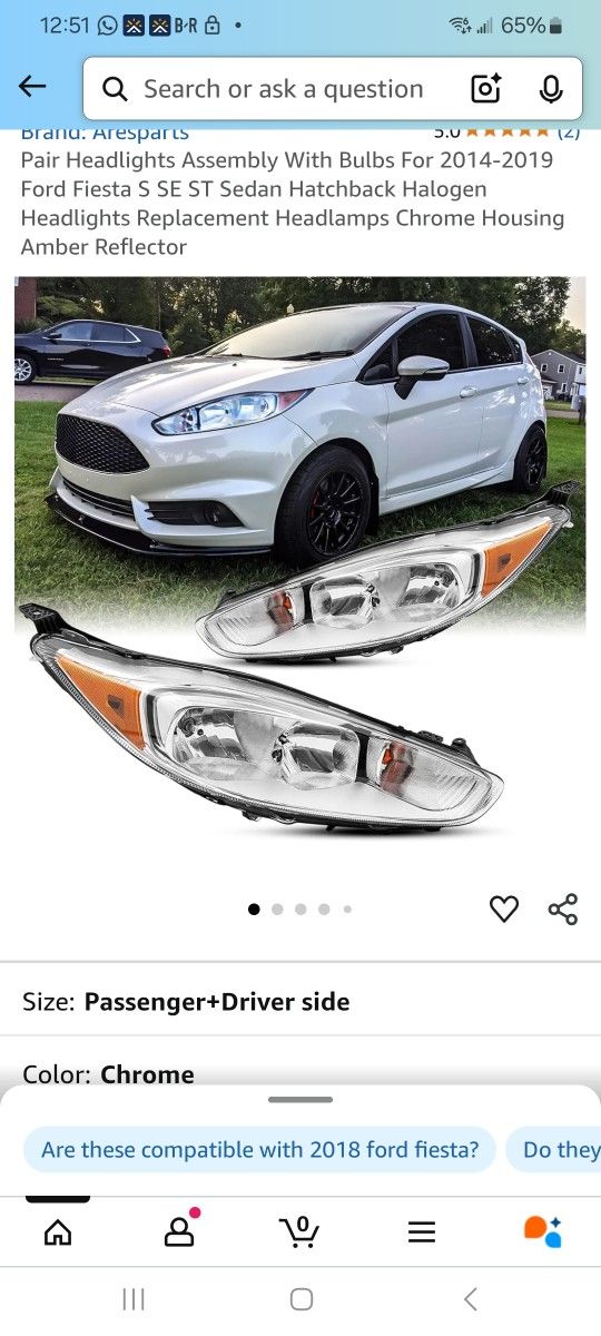 2014 -2019 Ford Fiesta Headlights