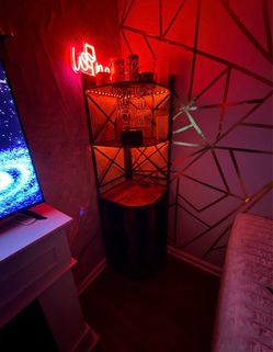 Corner Bar Shelf with LED Lights and Assembled Fireplace