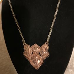 Vintage Silver Necklace With Copper Tone Pendant With Matching Earrings 