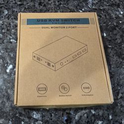 USB KVM Switch Dual Monitor 2 Port, 2-In-1-Out with 3 USB Ports and Button Switch