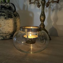 Brass And Glass Tealight Candle Holder, Hom Decor