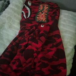 BAPE  Red Color Camo Shark Full Zip Hoodie
