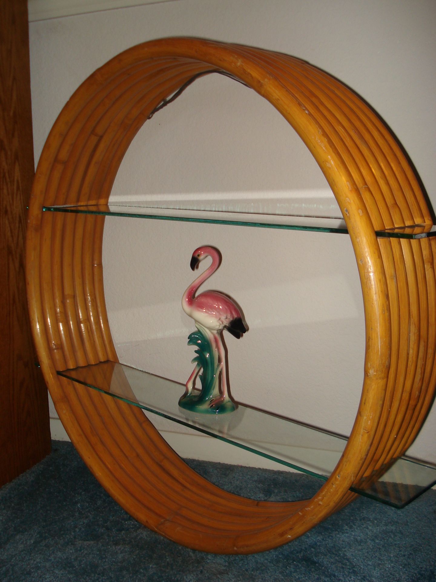 Vintage Mid Century Round Rattan Bamboo 7 Strand Circular Wall Shelf Paul Frankl?