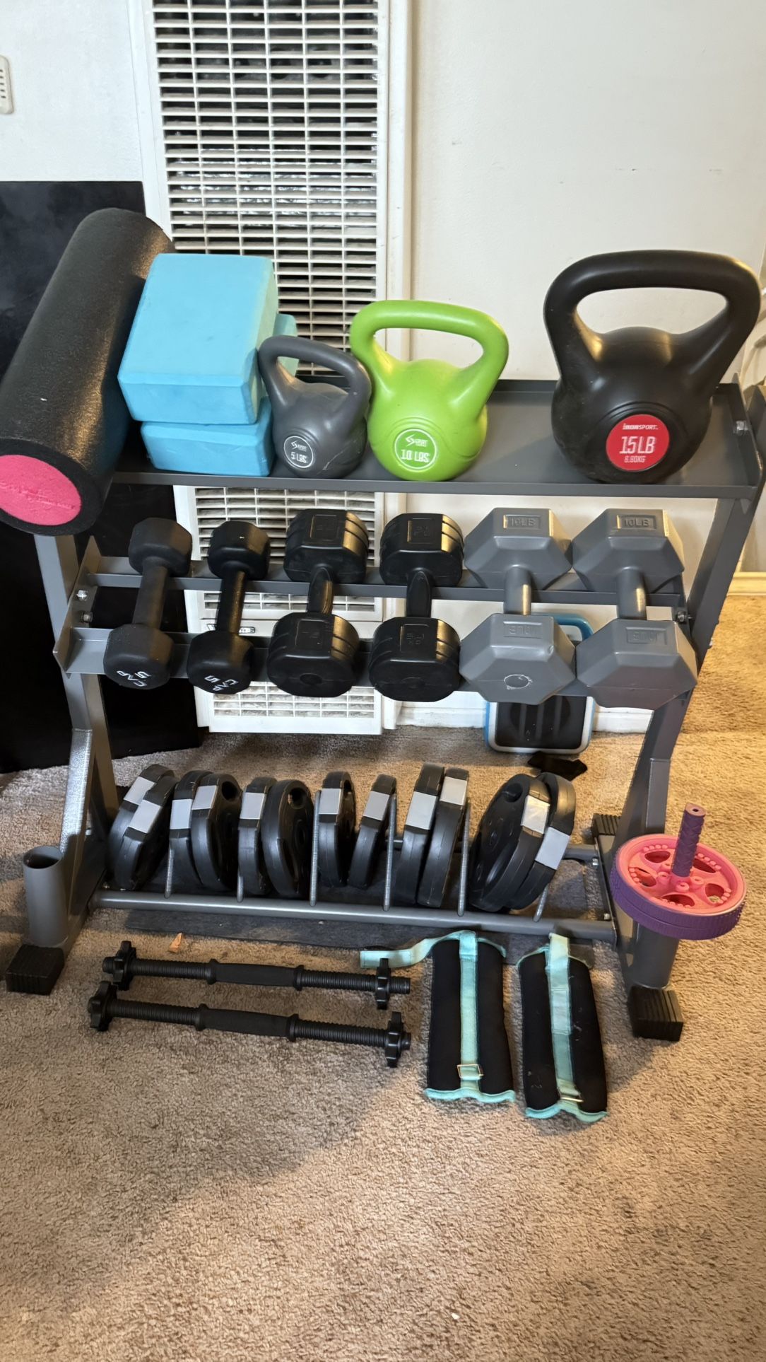 dumbbell rack includes everything in the photo