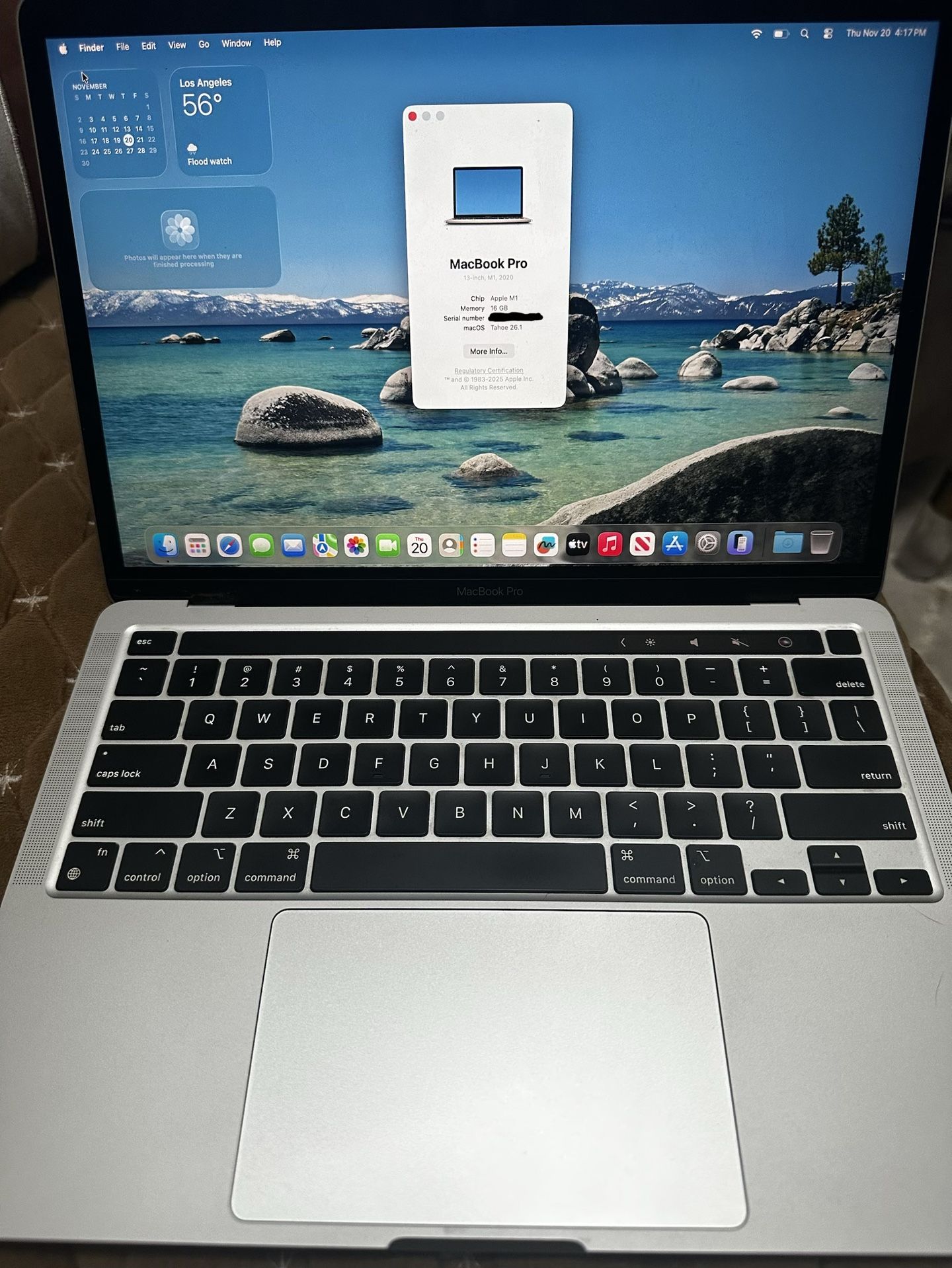 (4) 2020 MacBook Pro M1 Laptops with 16GB RAM and 256GB SSD. Comes with power adapter.